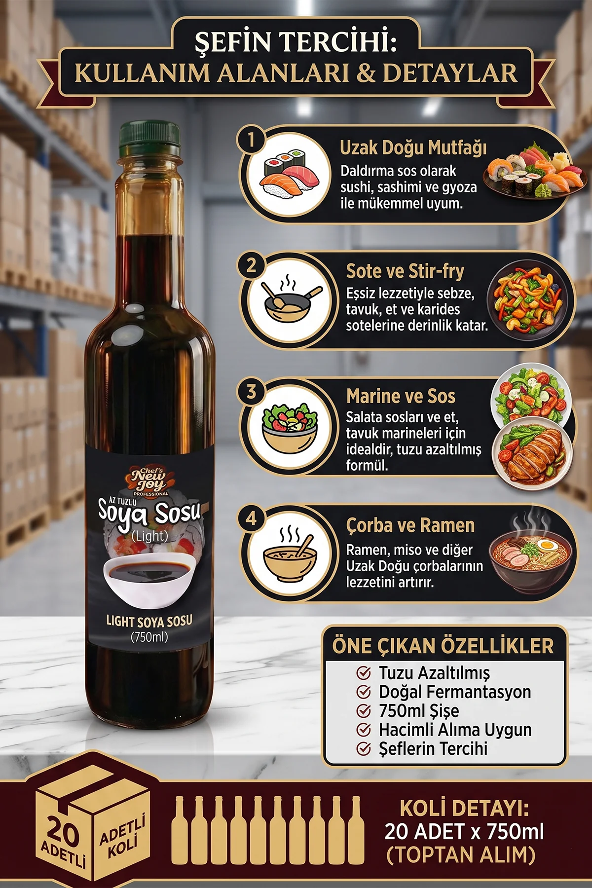 Tuzu Azaltılmış Soya Sosu 750 ML x 20 Adet - 1 Koli (Koli Bazlı Avantaj Paketi) görsel 2