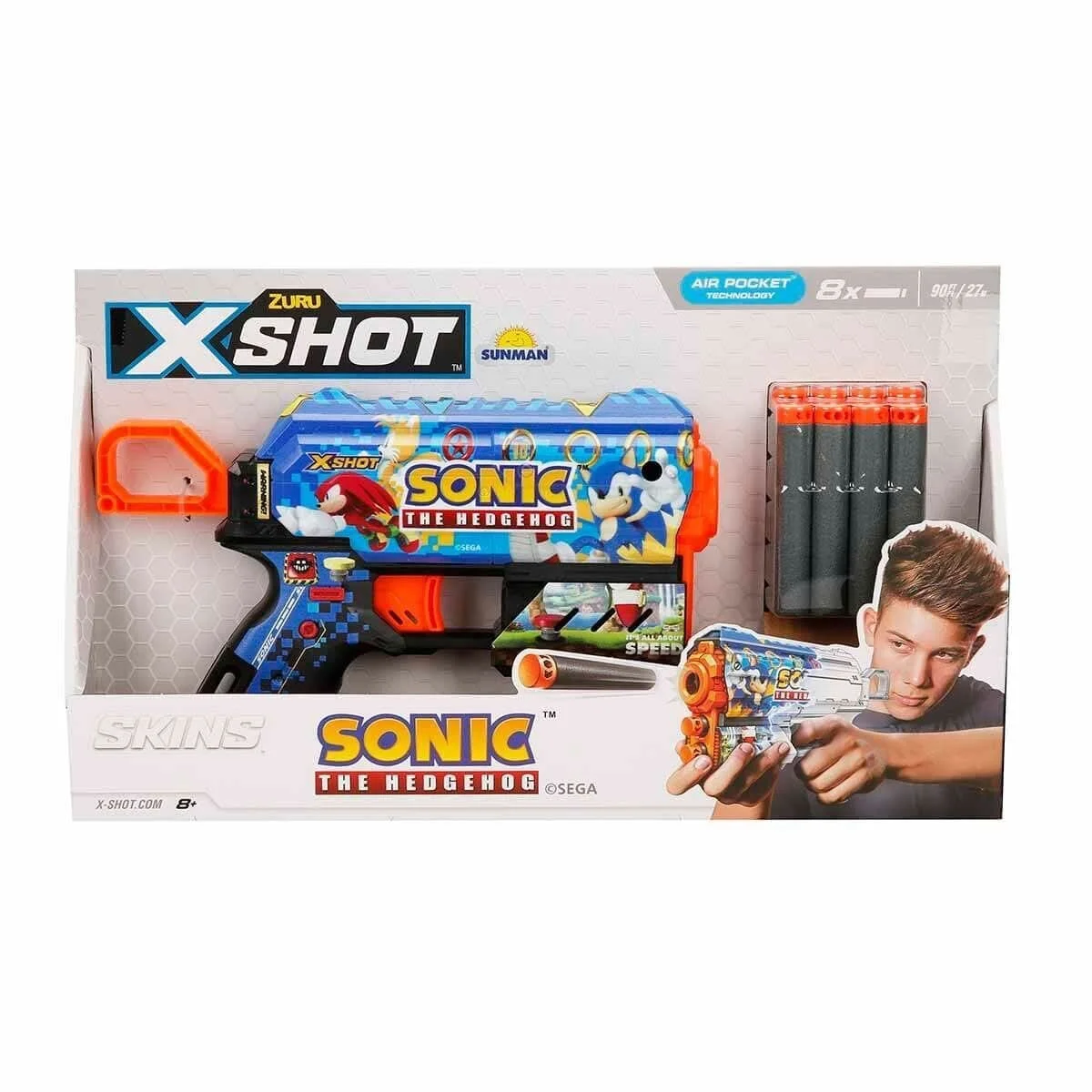 36648 X-Shot Skins Flux Sonic The Hedgehog 8 Merli Sünger Dart Atan Silah 21 cm -Sunman