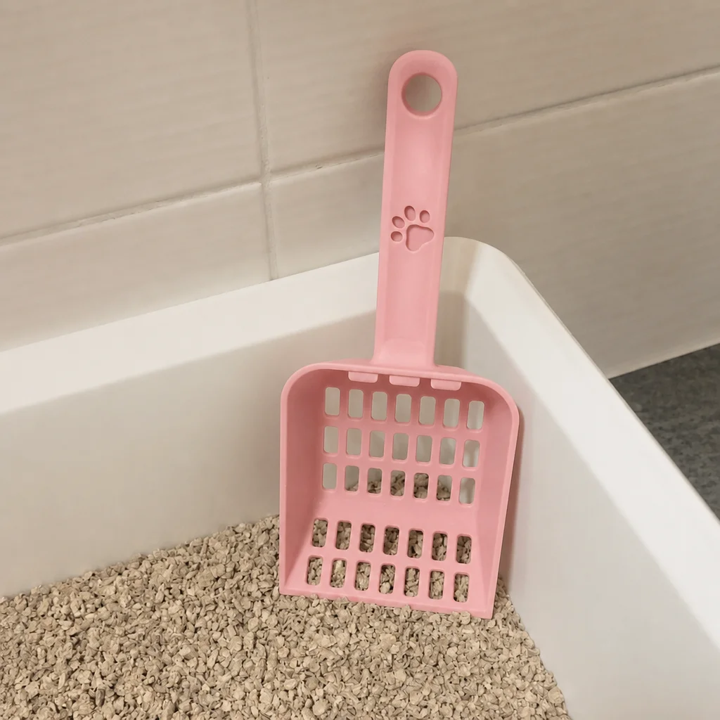 3D Baskı Kedi Kumu Küreği - Geniş Hazneli Eleme Küreği-Pembe görsel 3
