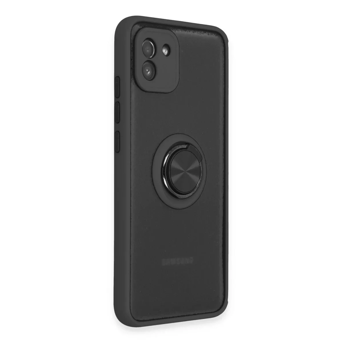 Samsung Galaxy A03 Kılıf Montreal Yüzüklü Silikon Kapak - Siyah görsel 2