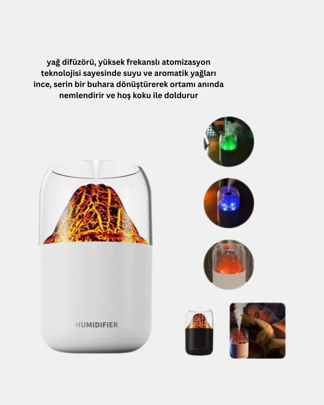 Alev Efektli Ultrasonik Uçucu Yağ Difüzörü 280ml Su Tanklı ve Sessiz Çalışma Özellikli görsel 5