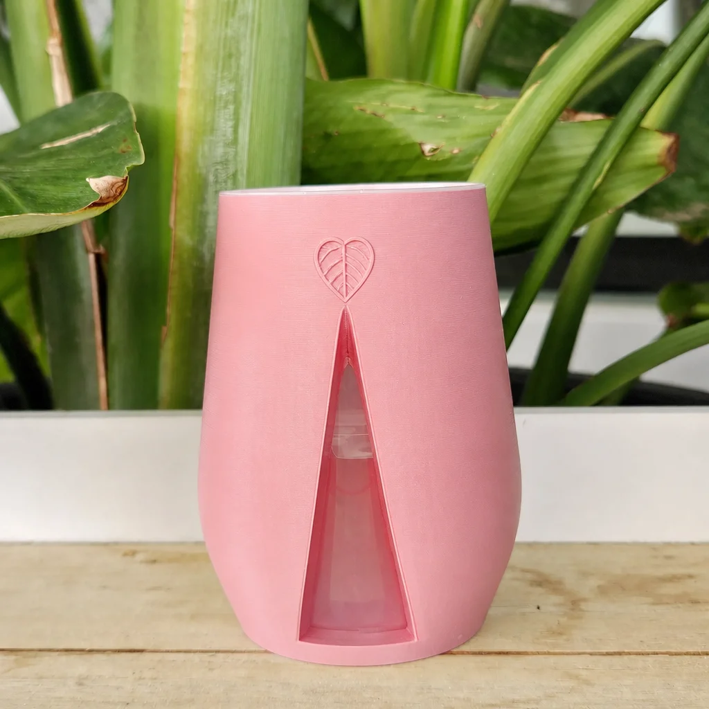 3D Baskı Yaprak Desenli Kap - Kalp Yaprağı Süslemeli Dekoratif Kap-Pembe görsel 2
