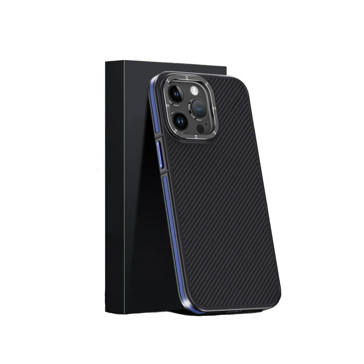 Joko Apple iPhone 15 Pro Max Kılıf Aramid 600D Kevlar Karbon Fiber Magsafe Kapak - Lacivert görsel 2