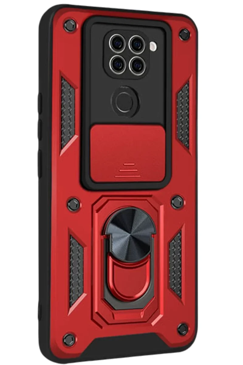Xiao Red Note 9 4G Kılıf Pars Lens Yüzüklü Silikon - Kırmızı görsel 2