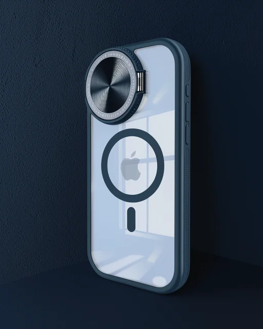 Apple İphone 15 Pro Max Kılıf Teleskop Lens Magsafe Silikon Kapak - Lacivert