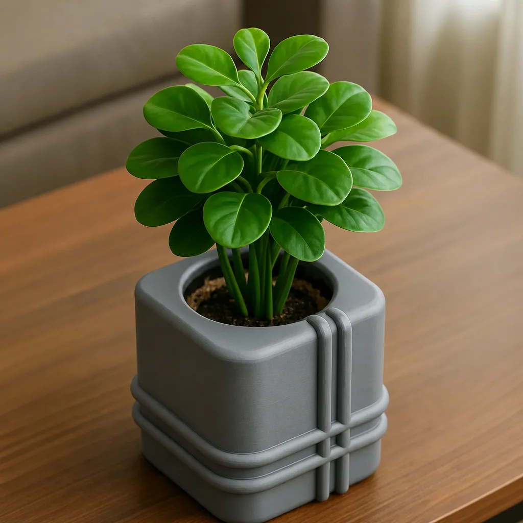3D Baskı Square Planter - Izgara Desenli Küp Saksı-Gri görsel 3