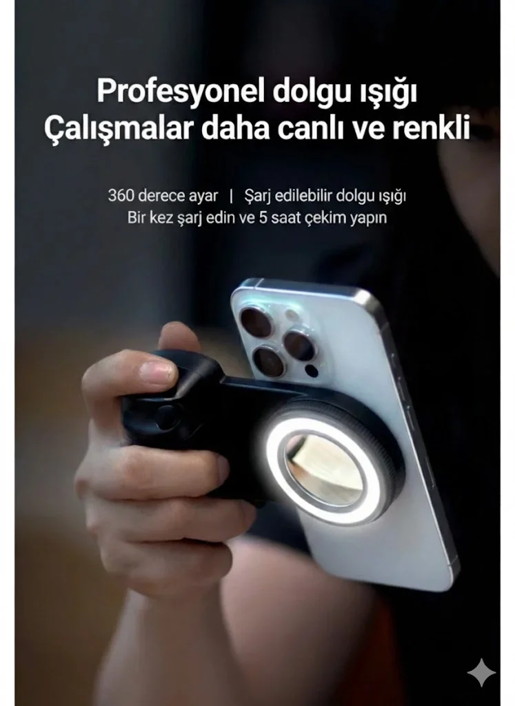 Bluetooth Manyetik Telefon Yapıştırma Kavrama Halka Dolgu Işığı İle Magsafe Selfie Klips görsel 4