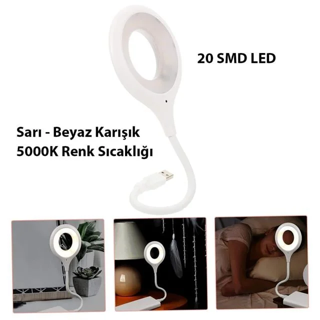 Portatif Akrobatik 20 SMD Ledli USB Gece Kitap Okuma Çalışma Lambası (Powerbank Uyumlu) görsel 3