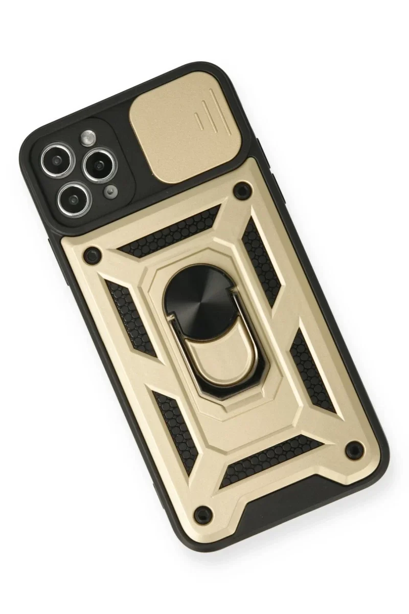 Apple iPhone 11 Pro Kılıf Pars Lens Yüzüklü Silikon - Gold görsel 3