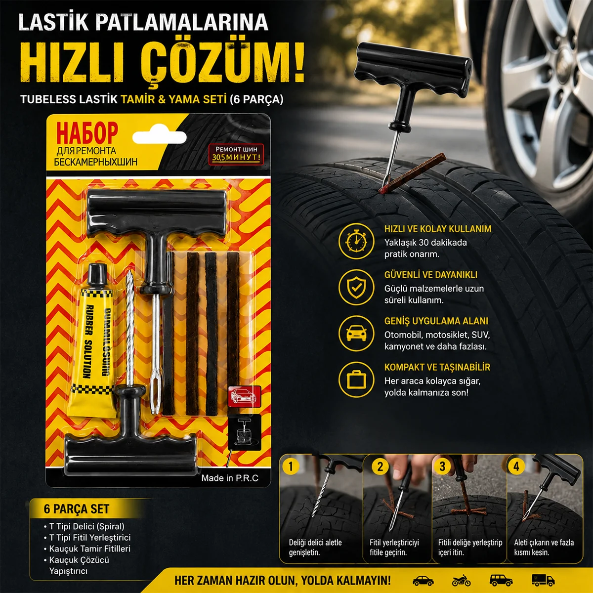 Tubeless Lastik Tamir Yama Kiti görsel 3