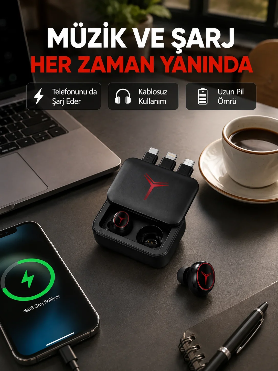 Powerbank Özellikli Bluetooth Kablosuz Kulaklık – Dokunmatik Kontrol, Uzun Pil Ömrü, Ergonok Tasarım