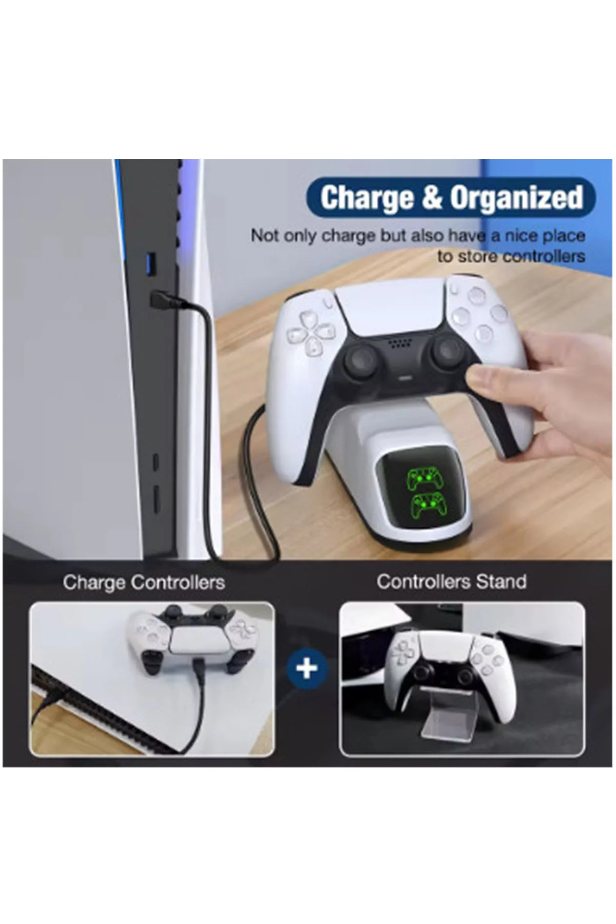 PS5 DualSense Uyumlu Çiftli Şarj İstasyonu Hızlı Şarj Standı LED Şarj Göstergeli görsel 3