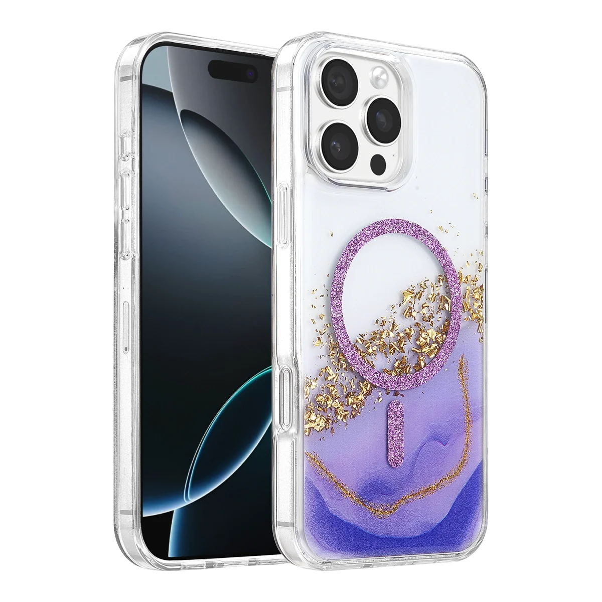 Onegif Apple İphone 16 Pro Max Lotus Simli Magsafe Kapak - Mor