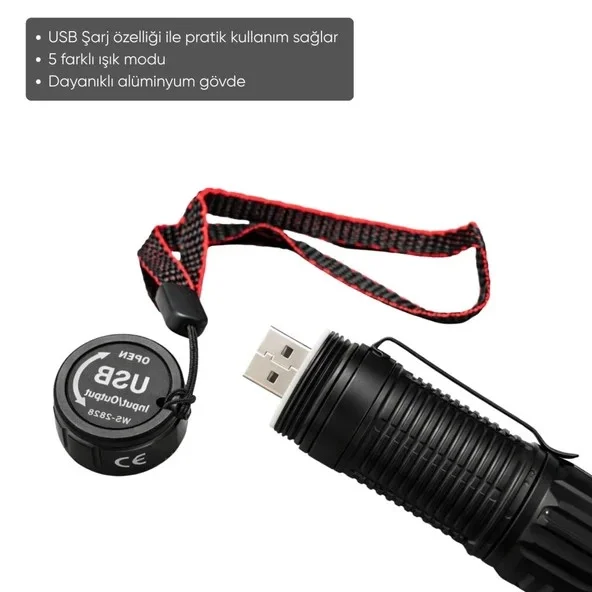 WS-2828 1000 Lümen Mıknatıslı USB Şarjlı El Feneri görsel 2