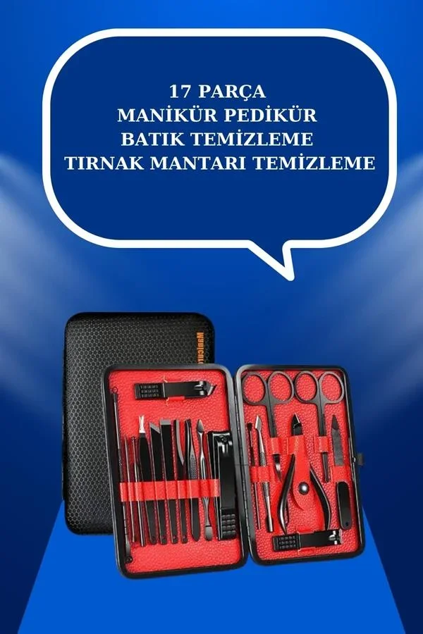 17 Parça El Ayak Bakım Seti Tırnak Tezleme Manikür Pedikür Cımbız Törpü Tırnak Makası