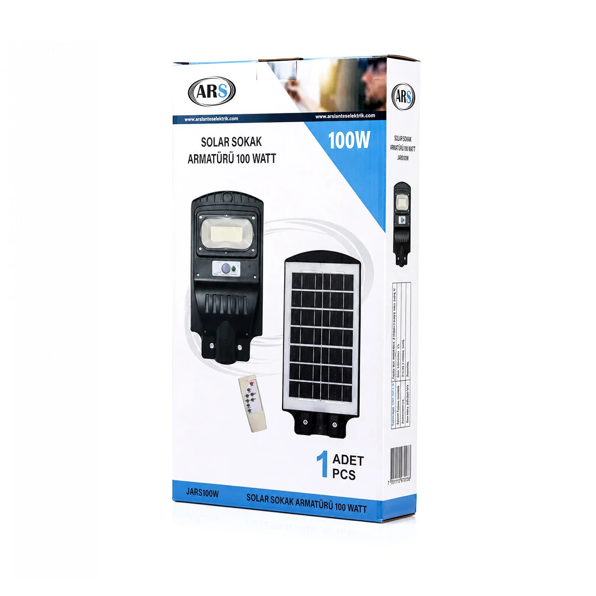 100W - 6500K Solar - Güneş Enerjili Sokak Lambası - Armatür Sensörlü Bahçe-balkon-sokak ARS-348964 görsel 3