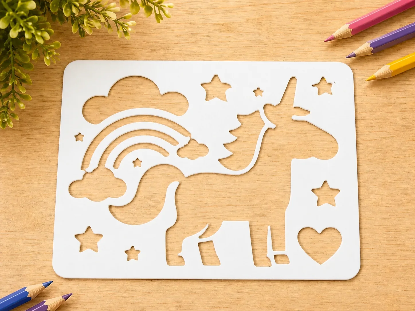3D Baskı Unicorn ve Gökkuşağı Çizim Şablonu - Desen Kalıbı - Beyaz