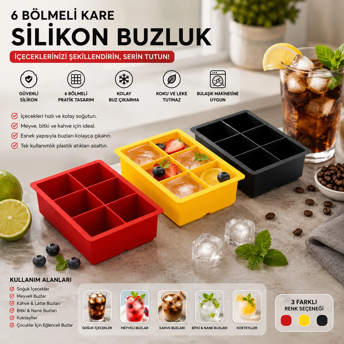 Kare Plastik 6 Bölmeli Buzluk görsel 2