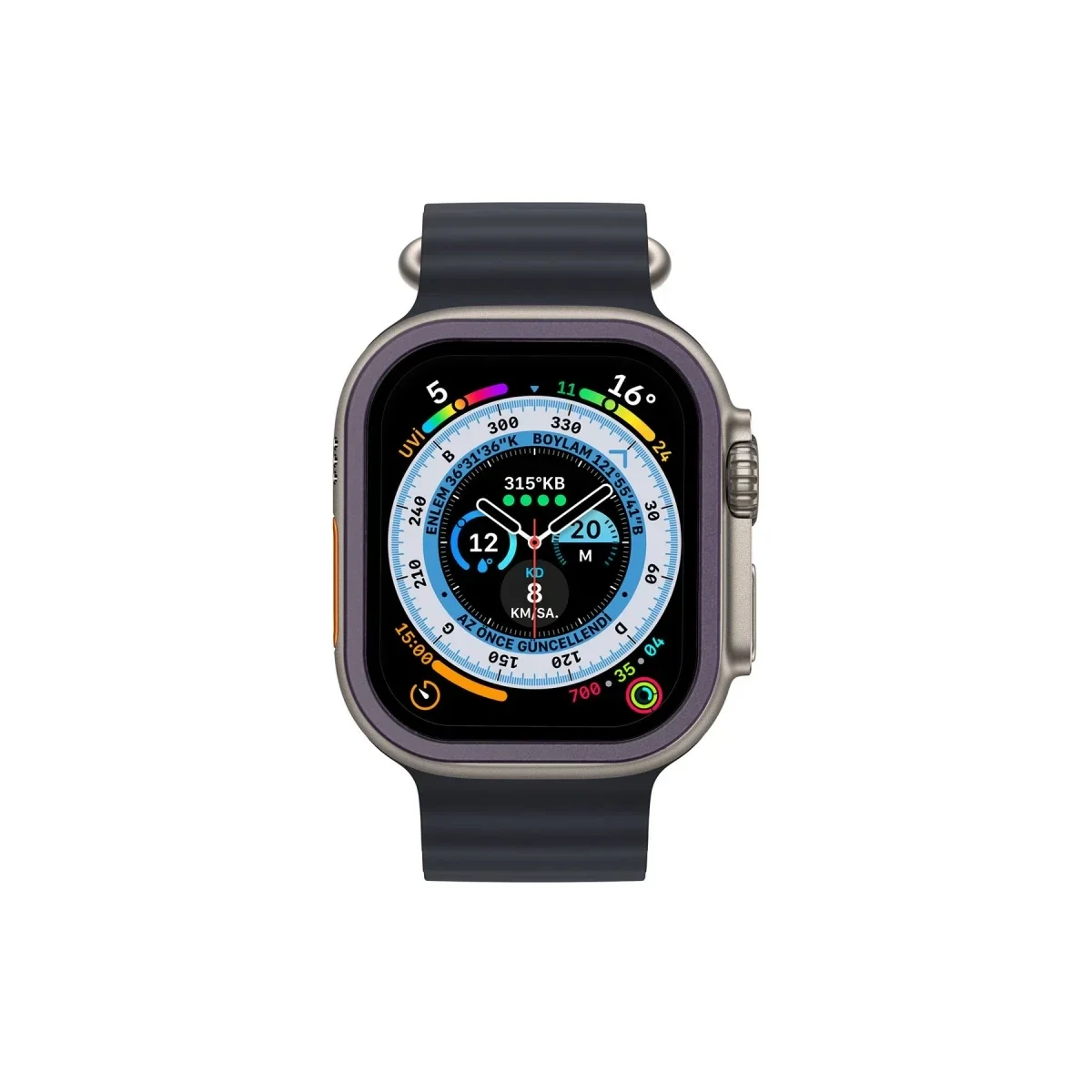 Apple Watch Ultra 49mm Alüminyum Kasa Cam Ekran Koruyucu - Mor görsel 3