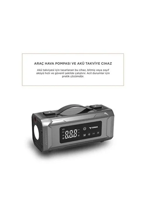 Şarjlı 10.000 Mah Taşınabilir Araç Hava Kompresörü Akü Takviyeli Dijital Ekranlı Işıklı görsel 4