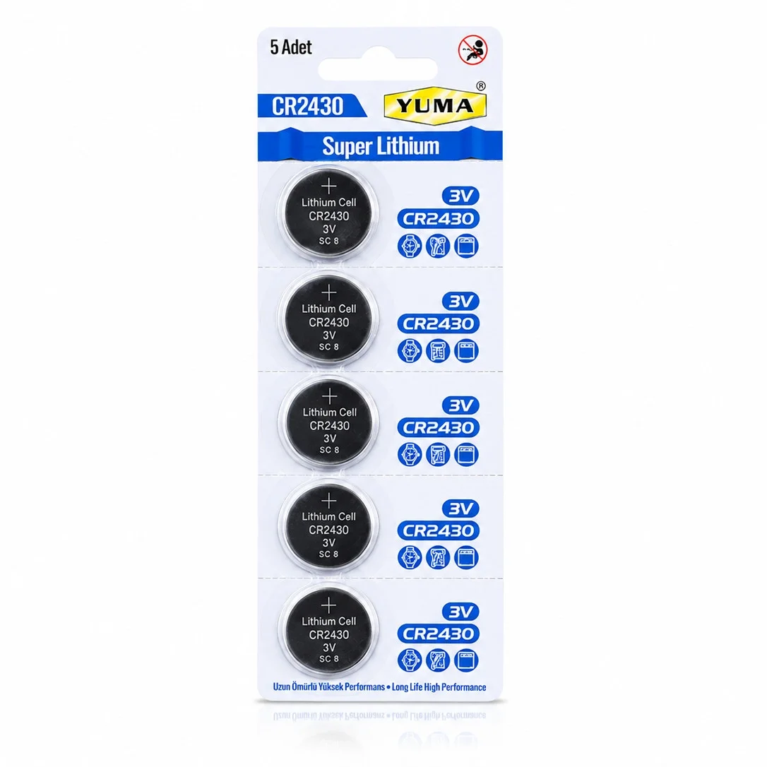 CR2430 Süper Lityum 3V 5’li Kart Düğme Pil