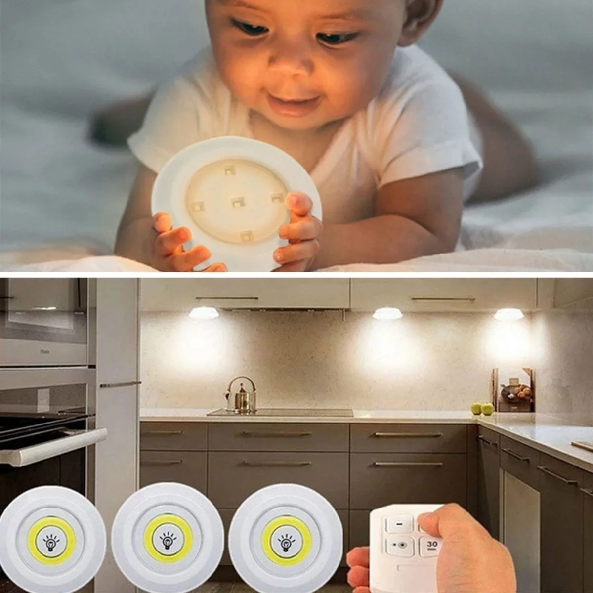 3lü Uzaktan Kumandalı Pilli Yapışkanlı Kablosuz Led Spot Lambalar görsel 7