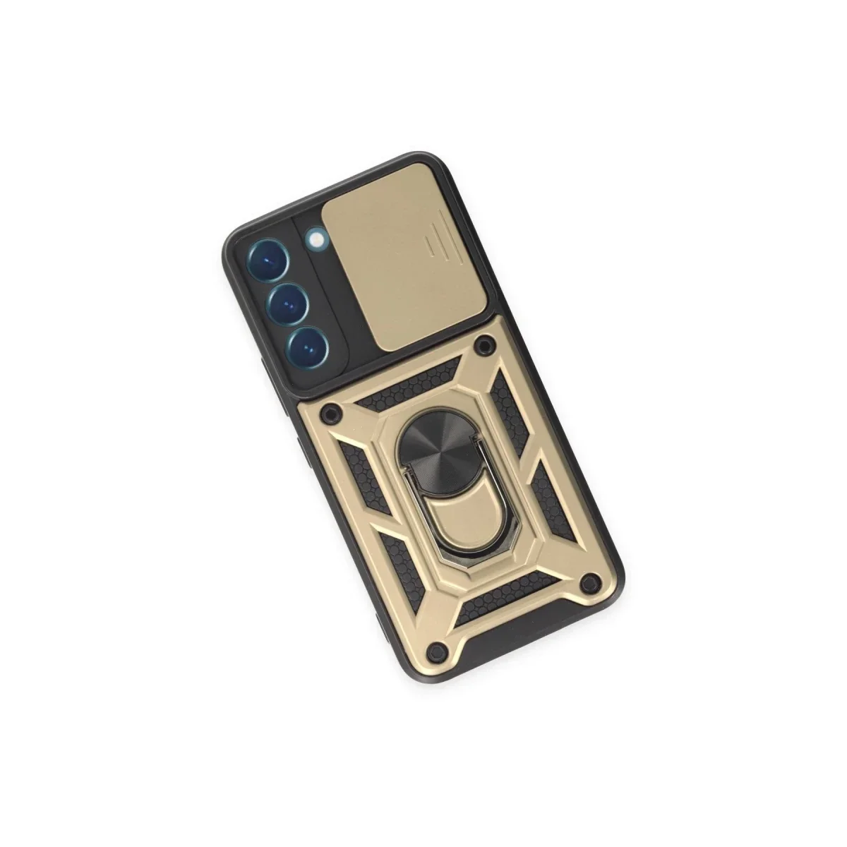 Samsung Galaxy S23 Kılıf Pars Lens Yüzüklü Silikon - Gold görsel 3