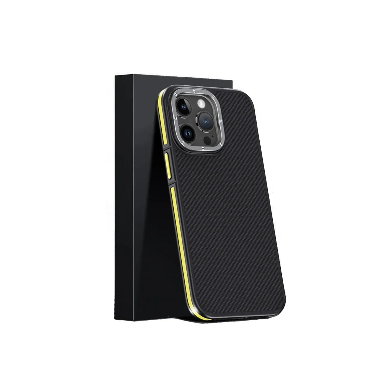 Joko Apple iPhone 15 Pro Max Kılıf Aramid 600D Kevlar Karbon Fiber Magsafe Kapak - Sarı görsel 2