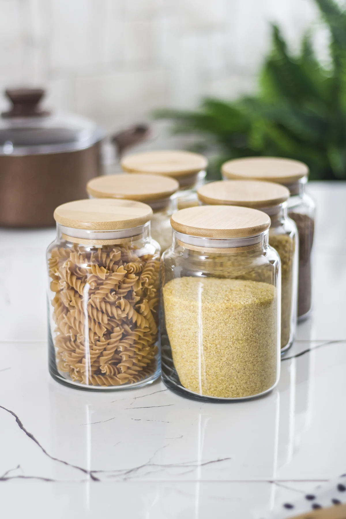 6 Lı Set Bambu Kapaklı Cam Kavanoz & Erzak Saklama Kabı 800 ml Orta Boy ( Vakum Kapak ) görsel 3