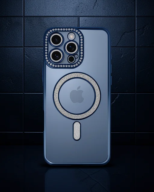 Apple İphone 16 Pro Max Kılıf Joke Simli Magneticsafe Kılıf - Lacivert
