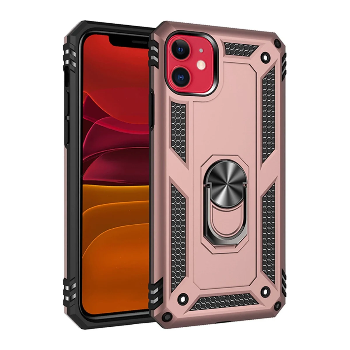 Apple İphone 11 Kılıf Sofya Yüzüklü Silikon Kapak - Rose