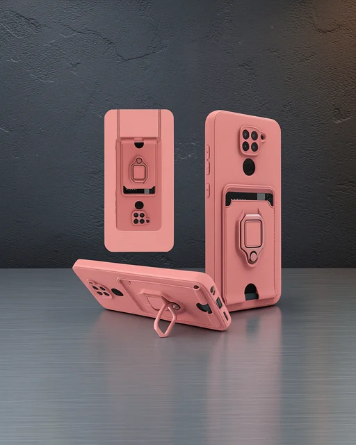 Xiaomi Redmi Note 9 Kılıf Zuma Kartvizitli Yüzüklü Silikon - Pembe