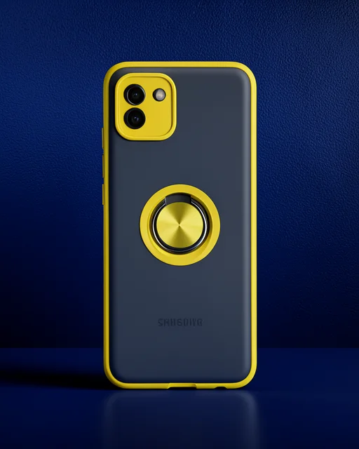 Samsung Galaxy A03 Kılıf Montreal Yüzüklü Silikon Kapak - Sarı