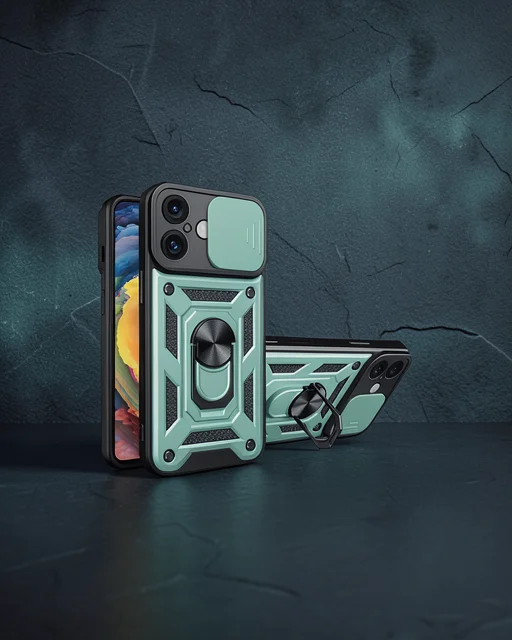 Apple İphone 16 Kılıf Pars Lens Yüzüklü Silikon - Yeşil