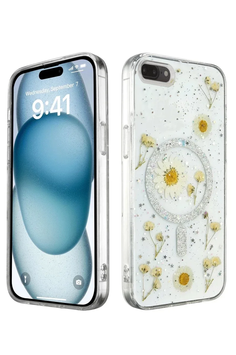 Apple iPhone 7 Kılıf Daisy Simli Magsafe Kapak - Gümüş