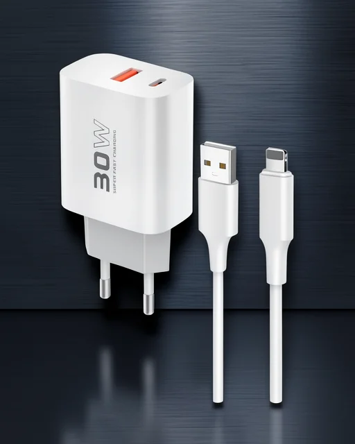 C89Q 1 Adet 30w Type-c Ve 1 Adet 22.5w Usb Çıkışlı Ekstra Dl48 1m Usb To Lightning Kablolu Pd Şarj Cihazı - Beyaz