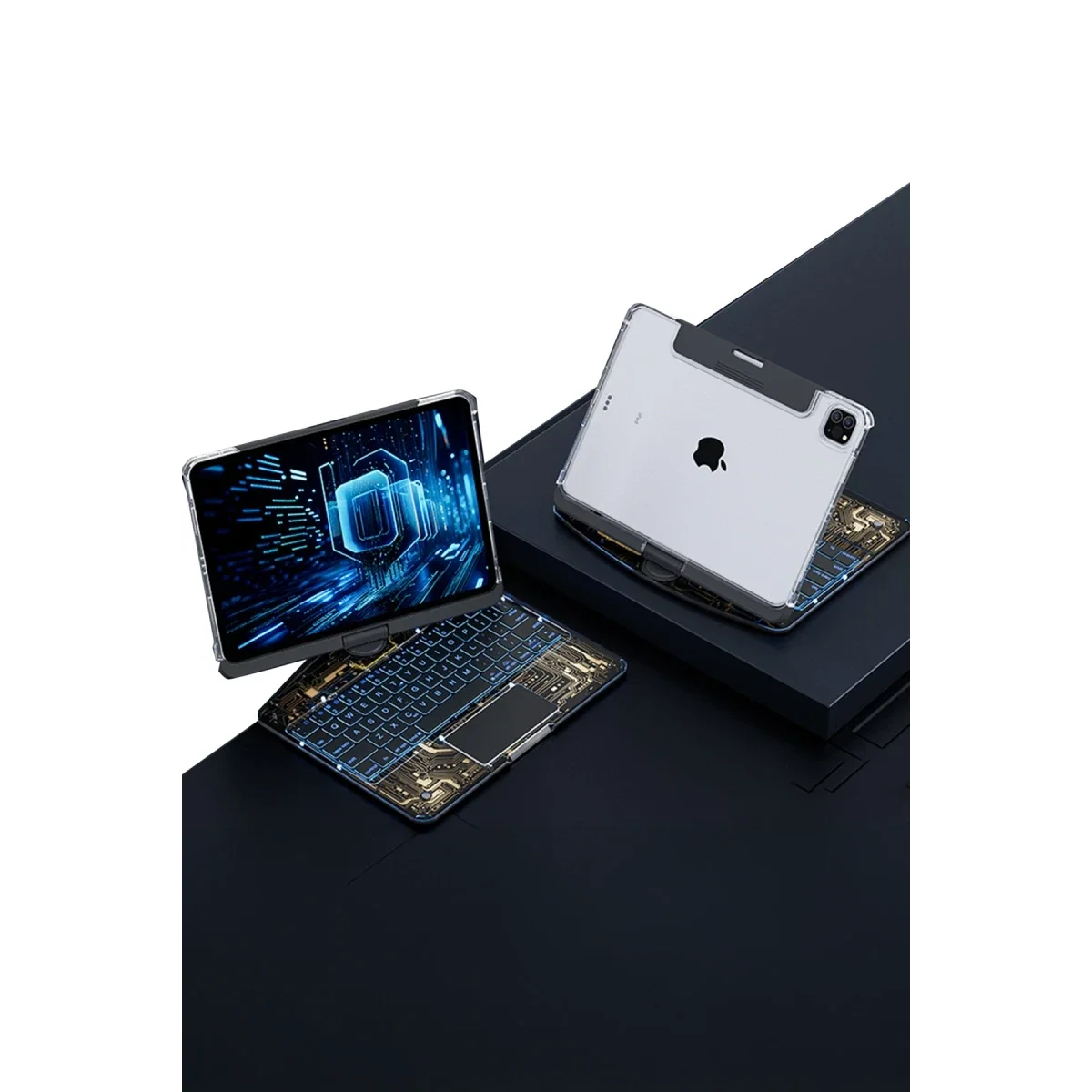 Apple JP11 iPad Pro 11 (2022) Kılıf Vales Dönen Ledli Klavyeli Tablet Kılıfı - Siyah görsel 3