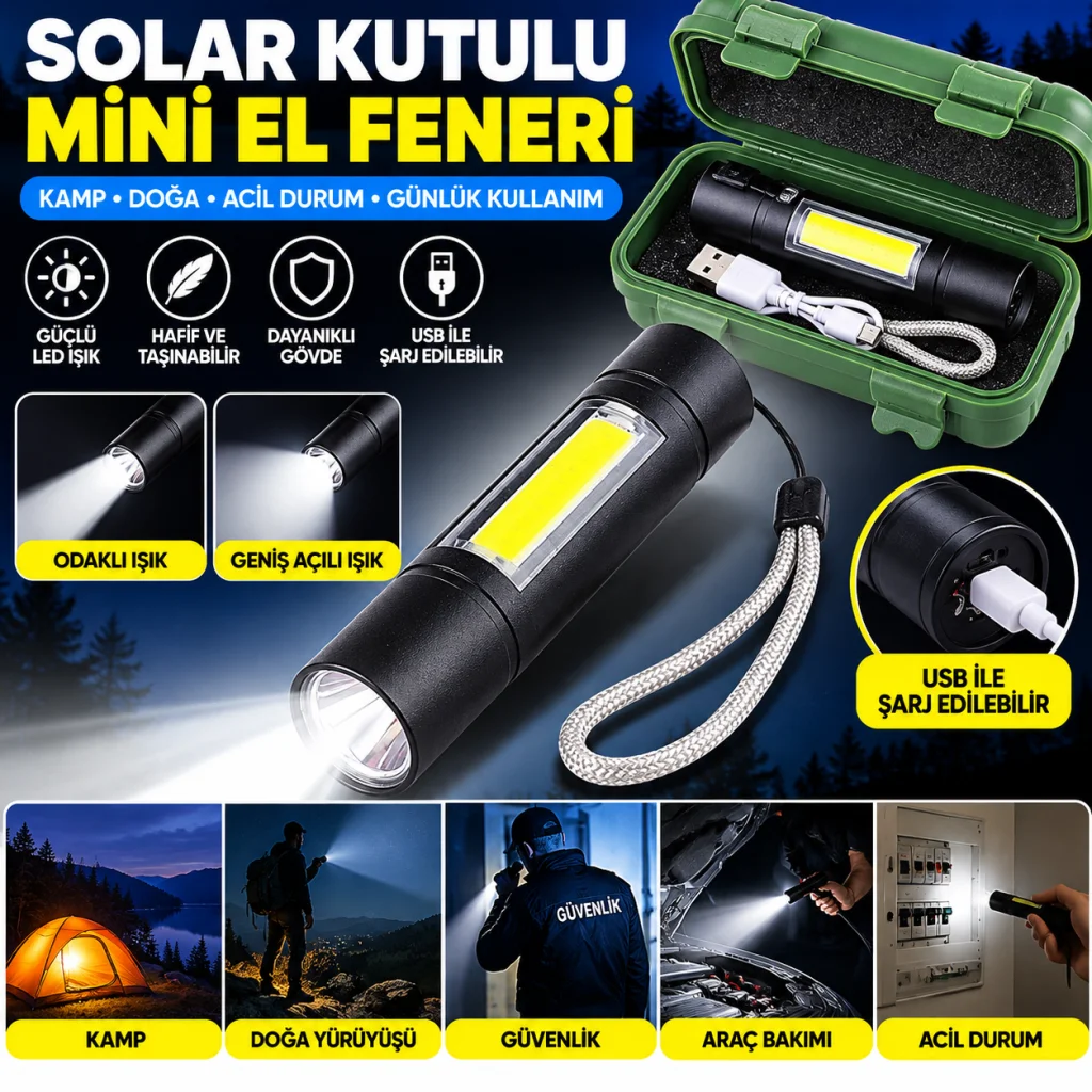 Kutulu Mini El Feneri – Taşınabilir LED Kamp ve Acil Durum El Lambası Plastik Gövde