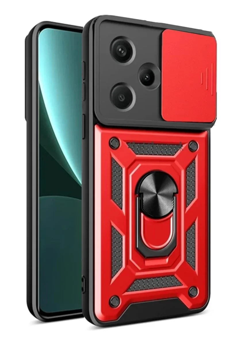 Xiao Red Note 13 Pro Plus Kılıf Pars Lens Yüzüklü Silikon - Kırmızı