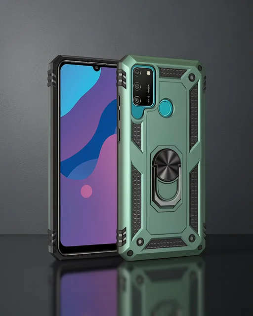 Huawei Y6p Kılıf Sofya Yüzüklü Silikon Kapak - Yeşil