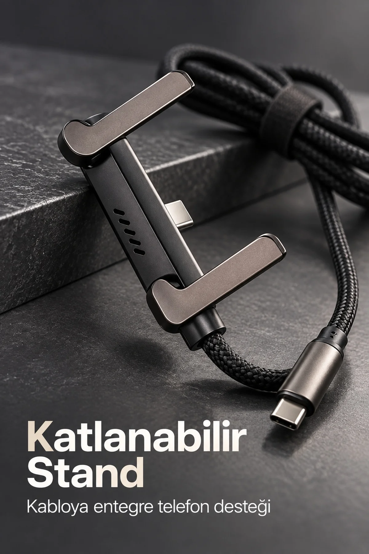 Standlı Şarj Kablosu Çift Type C Bağlantılı görsel 2