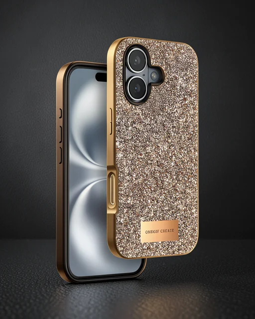 Onegif Apple İphone 16 Plus Bright Simli Kapak - Gold
