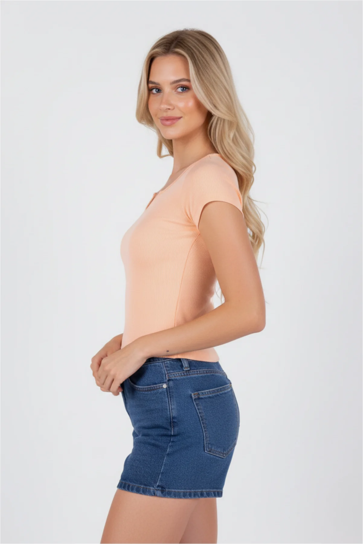 Kadın Esnek Dokulu Kaşkorse Tişört T-Shirt görsel 4