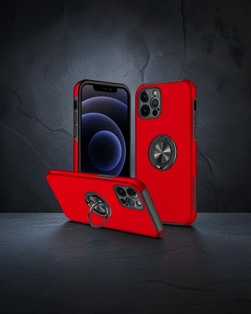 Apple İphone 12 Pro Kılıf Elit Yüzüklü Kapak - Kırmızı
