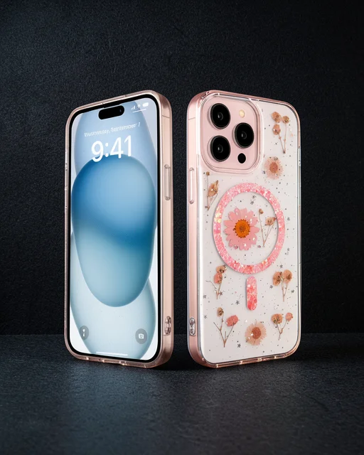 Apple İphone 15 Pro Kılıf Daisy Simli Magsafe Kapak - Pembe