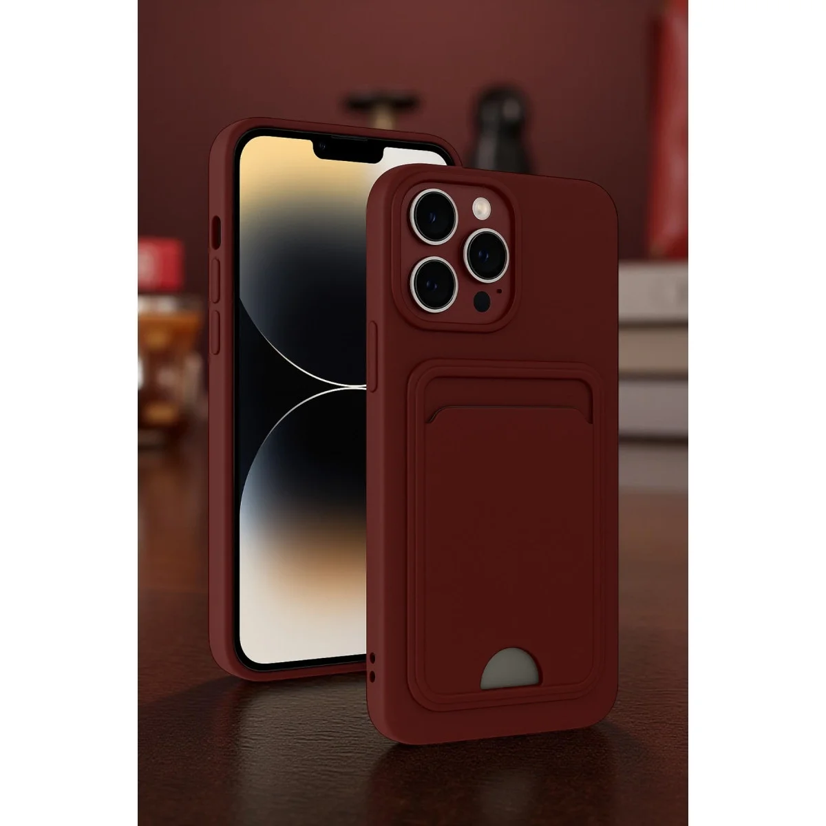 Apple İphone 13 Pro Max Kılıf Kelvin Kartvizitli Silikon - Kırmızı görsel 2