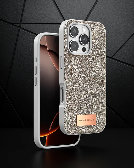 Onegif Apple İphone 16 Pro Max Bright Simli Kapak - Gold