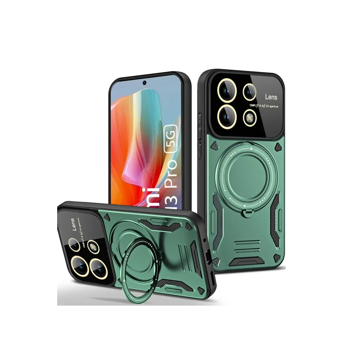 Xiaomi Redmi Note 13 Pro 4G Kılıf Joy Lens Standlı Kapak - Koyu Yeşil