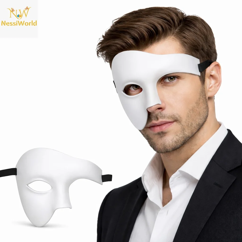 Beyaz Yarım Erkek Maske – Phantom Parti & Balo Maskesi görsel 2
