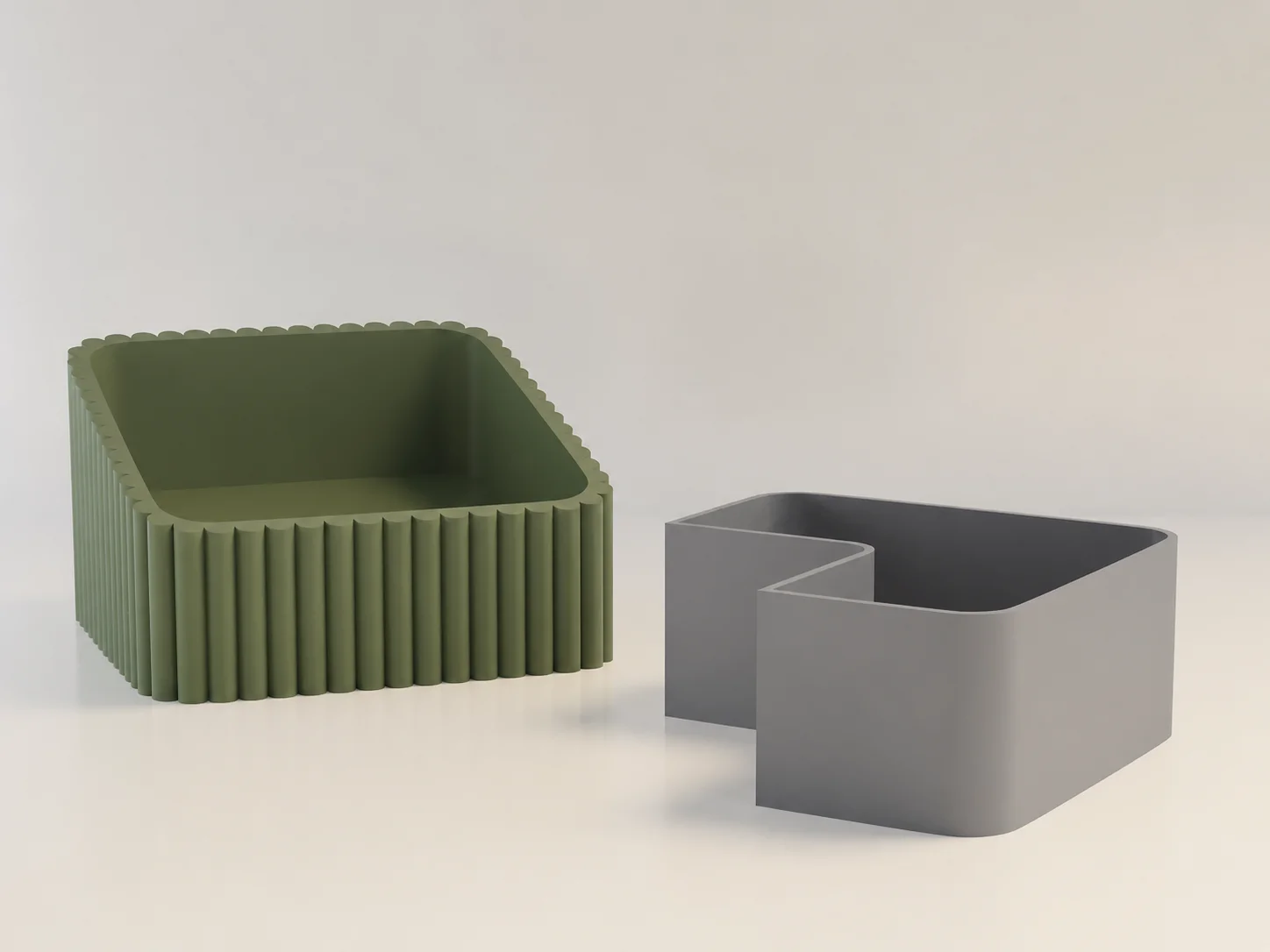 3D Baskı Fıstık Kasesi - Çift Hazneli Kabuk Ayırıcı Sunum Kasesi - Yeşil Gri görsel 2